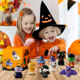 OSNIE Halloween Party Favors Squeeze Toys - 24Pcs Cute Slow Rising Squishes Toys with Treasure Box Prizes Pumpkin Ghost Bat Stress Relievers Trick or Treat Gift for Kids Classroom School Rewards Game