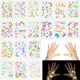 OSNIE 18 Sheets of Unicorn Luminous Temporary Tattoos for Kids, Glow In the Dark Cartoon Unicorn Animal Tattoos, Non-Duplicate Waterproof Fake Tattoo Stickers for Glow Party Favors Goodie Bag Fillers