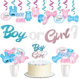 OSNIE 42 Packs of Gender Reveal Party Decorations Kit Blue and Pink Hanging Swirls Boy or Girl Banner Cake Topper Centerpieces Sticks for Baby Shower Team Boy Team Girl Gender Reveal Party Supplies