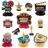 OSNIE 12Pcs Movie Night Themed Honeycomb Centerpieces Table Topper Hollywood Party Decorations Supplies Movie Star Walk of Fame Ticket Projector Popcorn Table Decor for Hollywood Oscar Awar