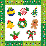 OSNIE 72Pcs Christmas Cutouts Bulletin Board Decoration Xmas Tree Peppermint Candies Ginger Man Christmas Light Bulb Border Trim Bulletin Cardboard for Winter Classroom School Chalkboard Wall Décor