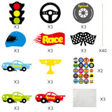 OSNIE 30Pcs Race Car Theme Centerpiece Sticks Table Cupcake Toppers with Stickers Checkered Party Decals Let’s Go Racing Themed Birthday Party Supplies Decoration Baby Shower Photo Booth Prop for Boys