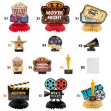 OSNIE 12Pcs Movie Night Themed Honeycomb Centerpieces Table Topper Hollywood Party Decorations Supplies Movie Star Walk of Fame Ticket Projector Popcorn Table Decor for Hollywood Oscar Awar