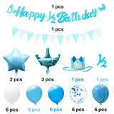 OSNIE Half Year Birthday Decorations Kit - Happy 1/2 Birthday Banner, Triangle Flag Banner, Party Hat, Cake topper, Foil Latex Balloons for 6 Months Birthday Party Baby Shower Decorations (Blue)