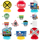 OSNIE 12Pcs Railroad Train Crossing Theme Honeycomb Centerpieces Party Decorations Supplies Railway Steam Train Traffic Sign Happy Birthday Table Topper Choo Choo Train Party Favors Photo Booth Prop