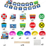 OSNIE 42Pcs Railroad Birthday Party Decoration Set Railway Crossing Sign Choo Choo Train Happy Birthday Banner Hanging Swirl Cake Topper Centerpieces Sticks Decor for Kids Boys Birthday Party Supplies