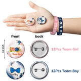 OSNIE 48 Packs Navy Blue and Blush Floral Gender Reveal Party Favors Set Include Bracelets Rubber Wristbands and Metal Badge Button Pins for Team Boy Team Girl Baby Shower Gender Reveal Party Supplies