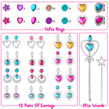 OSNIE 63Pcs Princess Pretend Jewelry Toy Girls Toys Play Set Crowns Wands Necklaces Bracelets Adjustable Rings Earrings Ballet Tutu Skirts Princess Dress Up Birthday Party Favors for Little Girls Kids