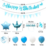 OSNIE Half Year Birthday Decorations Kit - Happy 1/2 Birthday Banner, Triangle Flag Banner, Party Hat, Cake topper, Foil Latex Balloons for 6 Months Birthday Party Baby Shower Decorations (Blue)