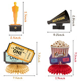 OSNIE 12Pcs Movie Night Themed Honeycomb Centerpieces Table Topper Hollywood Party Decorations Supplies Movie Star Walk of Fame Ticket Projector Popcorn Table Decor for Hollywood Oscar Awar