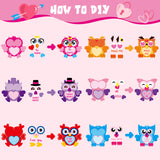 OSNIE 30 Pcs Owl Valentine’s Day Make a Face Stickers Ornament Craft Kits for Kids Make Your Own Sweets and Treats Valentine Cards Hanging Decoration Party Classroom Game Activities Handcraft Supplies