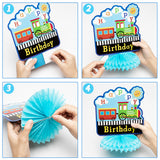 OSNIE 12Pcs Railroad Train Crossing Theme Honeycomb Centerpieces Party Decorations Supplies Railway Steam Train Traffic Sign Happy Birthday Table Topper Choo Choo Train Party Favors Photo Booth Prop
