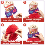 OSNIE 12Pcs Movie Night Themed Honeycomb Centerpieces Table Topper Hollywood Party Decorations Supplies Movie Star Walk of Fame Ticket Projector Popcorn Table Decor for Hollywood Oscar Awar