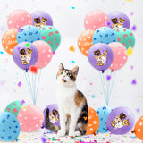 OSNIE 50Pcs Cat Latex Balloons with Ribbons 12 Inch Cartoon Kitten Print Balloons Bouquets Animal Pet Kitty Cat Meow Baby Shower Birthday Party Decorations Supplies Photo Prop for Pets Cat Lover Kids