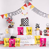 OSNIE 60 Packs Dirt Bike Party Favors Bags Plastic Candy Goodie Bags Loot Gift Bags with Handle for Checkered Motorcycle Motocross Racing Theme Birthday Wedding Party Baby Shower Decorations Supplies