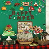 OSNIE 42Pcs Camping Theme Birthday Party Decoration Happy Camper Banner Campfire Tent Cake Topper Hanging Swirls Centerpieces Sticks Let's Go Camping Party Supplies Camp Out Baby Shower Decor for kids