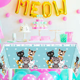 OSNIE 3Pcs Cat Party Tablecloths Disposable Plastic Waterproof Rectangular Table Covers Cartoon Kitty Meow Theme Party Decorations Supplies for Animals Pet Birthday Baby Shower Camping 108”× 54”