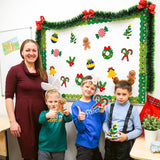 OSNIE 72Pcs Christmas Cutouts Bulletin Board Decoration Xmas Tree Peppermint Candies Ginger Man Christmas Light Bulb Border Trim Bulletin Cardboard for Winter Classroom School Chalkboard Wall Décor