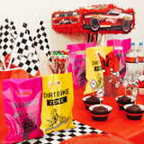 OSNIE 60 Packs Dirt Bike Party Favors Bags Plastic Candy Goodie Bags Loot Gift Bags with Handle for Checkered Motorcycle Motocross Racing Theme Birthday Wedding Party Baby Shower Decorations Supplies