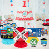 OSNIE 12Pcs Railroad Train Crossing Theme Honeycomb Centerpieces Party Decorations Supplies Railway Steam Train Traffic Sign Happy Birthday Table Topper Choo Choo Train Party Favors Photo Booth Prop