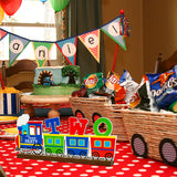 OSNIE Railroad Train Wooden Table Centerpieces Choo Choo Im Two Party Decoration Railway Theme 2nd Birthday Milestone Baby Shower Table Topper Cake Smash Photo Prop Decor for Baby Boys Two Years Old