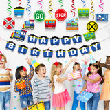 OSNIE 42Pcs Railroad Birthday Party Decoration Set Railway Crossing Sign Choo Choo Train Happy Birthday Banner Hanging Swirl Cake Topper Centerpieces Sticks Decor for Kids Boys Birthday Party Supplies