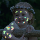 OSNIE 18 Sheets of Unicorn Luminous Temporary Tattoos for Kids, Glow In the Dark Cartoon Unicorn Animal Tattoos, Non-Duplicate Waterproof Fake Tattoo Stickers for Glow Party Favors Goodie Bag Fillers