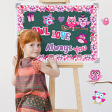 OSNIE 84Pcs Valentines Day Cutouts Mix Owl Heart Pattern Bulletin Board Decoration Set Owl Always Love You Chalkboard Borders & Trimmers Cardboard for Kids Spring Classroom School Home Door Wall Decor