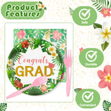 OSNIE 96Pcs Congrats GRAD Party Tableware Set with Hawaii Tropical Aloha Dinner Dessert Plates and Napkins Pink Forks Summer Party Decoration for College Prom 2023 Graduation Party Supplies, 24 Guests
