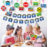 OSNIE 42Pcs Railroad Birthday Party Decoration Set Railway Crossing Sign Choo Choo Train Happy Birthday Banner Hanging Swirl Cake Topper Centerpieces Sticks Decor for Kids Boys Birthday Party Supplies