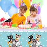 OSNIE 3Pcs Cat Party Tablecloths Disposable Plastic Waterproof Rectangular Table Covers Cartoon Kitty Meow Theme Party Decorations Supplies for Animals Pet Birthday Baby Shower Camping 108”× 54”