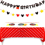 OSNIE 139Pcs Mickey Birthday Party Supplies Set Mickey Theme Party Decorations Including Happy Birthday Banner, Balloons, Invitation Cards, Tablecloth, Forks, Plates, Napkins Serves 20 Guests