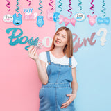 OSNIE 42 Packs of Gender Reveal Party Decorations Kit Blue and Pink Hanging Swirls Boy or Girl Banner Cake Topper Centerpieces Sticks for Baby Shower Team Boy Team Girl Gender Reveal Party Supplies