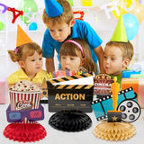 OSNIE 12Pcs Movie Night Themed Honeycomb Centerpieces Table Topper Hollywood Party Decorations Supplies Movie Star Walk of Fame Ticket Projector Popcorn Table Decor for Hollywood Oscar Awar
