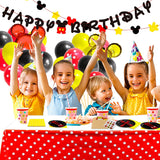 OSNIE 139Pcs Mickey Birthday Party Supplies Set Mickey Theme Party Decorations Including Happy Birthday Banner, Balloons, Invitation Cards, Tablecloth, Forks, Plates, Napkins Serves 20 Guests