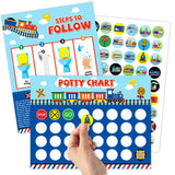 OSNIE Railroad Train Potty Training Chart for Toddler Boys, Choo Choo Traffic Sign Toilet Reward Chart with Sticker Step Instructions Poster Effective Reward Behavior Chart Games Set for Autistic Kids