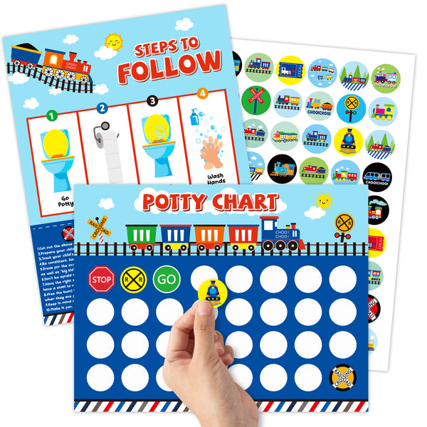 OSNIE Railroad Train Potty Training Chart for Toddler Boys, Choo Choo Traffic Sign Toilet Reward Chart with Sticker Step Instructions Poster Effective Reward Behavior Chart Games Set for Autistic Kids