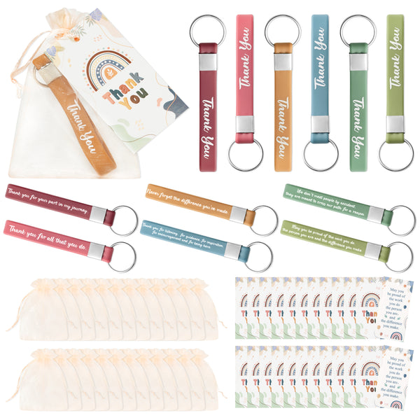 OSNIE 24Sets Boho Rainbow Party Favors Sets with Silicone Key Rings Organza Bags Thank You Cards Tags Motivational Rubber Bracelet Key Chains for Coworkers School Rewards Grad Party Guest Return Gifts
