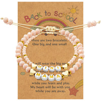 OSNIE 2Pcs Pink Pearl Welcome Back to School Bracelets First Day of School Relieve Separation Anxiety Accompanying Gift Adjustable Rope Bracelets with Bag Message Card for Mom and Daughter Girls Kids