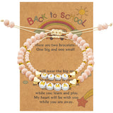 OSNIE 2Pcs Pink Pearl Welcome Back to School Bracelets First Day of School Relieve Separation Anxiety Accompanying Gift Adjustable Rope Bracelets with Bag Message Card for Mom and Daughter Girls Kids