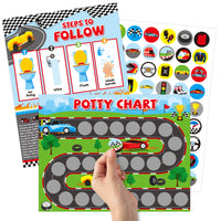 OSNIE Race Car Potty Training Chart for Toddlers Boys, Racing Potty Reward with Stickers Positive Behavior Toilet Training Step Instructions Poster Develop Kids Toileting Habit for School or Family Using