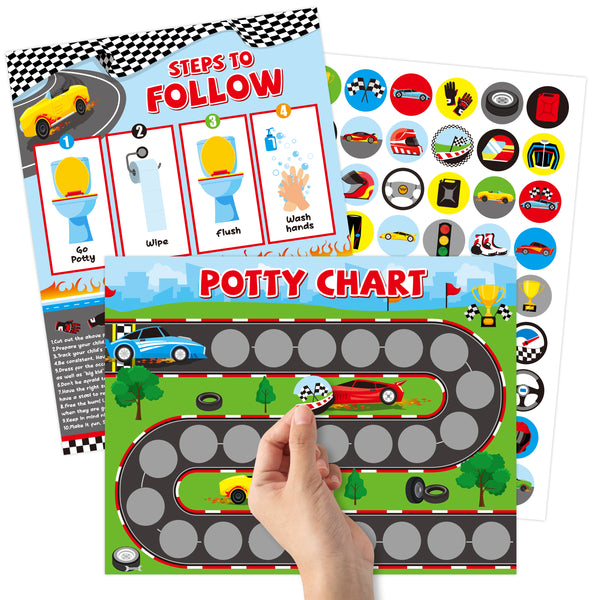 OSNIE Race Car Potty Training Chart for Toddlers Boys, Racing Potty Reward with Stickers Positive Behavior Toilet Training Step Instructions Poster Develop Kids Toileting Habit for School or Family Using