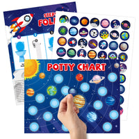 OSNIE Outer Space Potty Training Chart for Toddlers Boys, Potty Rewards with Astronauts Rockets Alien Planets Stickers Solar System Toilet Training Step Instructions Poster Develop Kids Toileting Habit