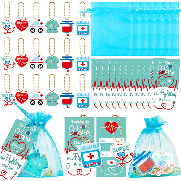 OSNIE 24Sets Nurse Party Favors Sets with Acrylic Keychains Organza Bags Thank You Appreciate Cards Tags Healthcare Hero for Nurse Doctor Medical RN BSN Theme Decorations Supplies Guest Return Gifts
