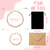 OSNIE 2Pcs Pink Pearl Welcome Back to School Bracelets First Day of School Relieve Separation Anxiety Accompanying Gift Adjustable Rope Bracelets with Bag Message Card for Mom and Daughter Girls Kids