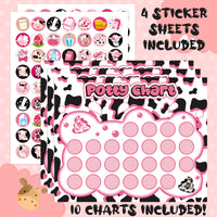 OSNIE Pink Cow Potty Training Chart for Toddlers - Potty Chart Reward with Stickers for Kids Girls Blank Cow Print Moo Toilet Training Step Instructions Poster Behavior Chart on Wall for Bathroom Home