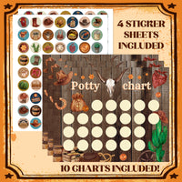 OSNIE Western Cowboy Potty Training Chart for Toddlers - Kids Potty Reward Chart with Stickers Wild Cowgirl Visual Training Step Instructions Poster Behavior Chart on Wall for Toilet Bathroom Home