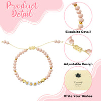 OSNIE 2Pcs Pink Pearl Welcome Back to School Bracelets First Day of School Relieve Separation Anxiety Accompanying Gift Adjustable Rope Bracelets with Bag Message Card for Mom and Daughter Girls Kids