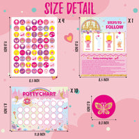 OSNIE Pink Princess Potty Training Chart - Kids Girls Potty Reward Chart with Stickers Rainbow Castle Blank Toilet Training Step Instructions Poster Behavior Chart on Wall Bathroom Home for Toddlers