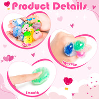 OSNIE 24Pcs Valentine's Day Animals & Fruits Squeeze Toys with Gift Cards for Kids, Mini Kawaii Mochi Squishy Stress Relief Anxiety Toys Sets Party Favors for Child Classroom Gift Exchange School Prizes